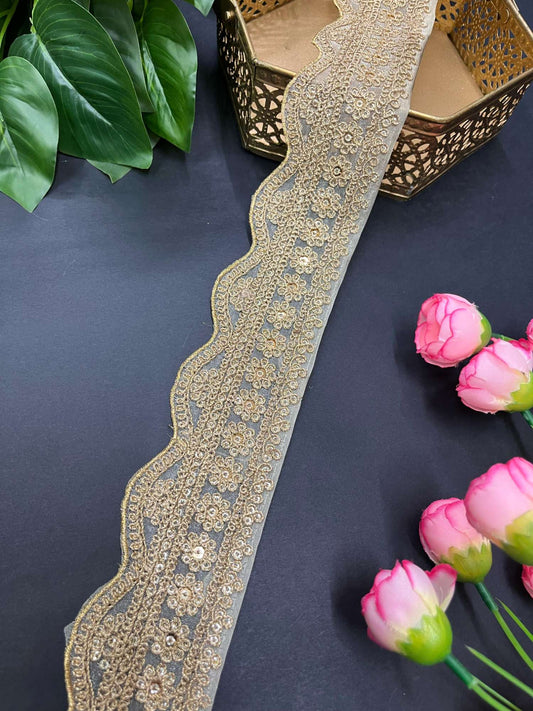 Gold Embroidered Saree Lace Borders – 9 Meters, 2-Inch Decorative Trim for Lehengas, Dupattas & Ethnic Wear | Gold