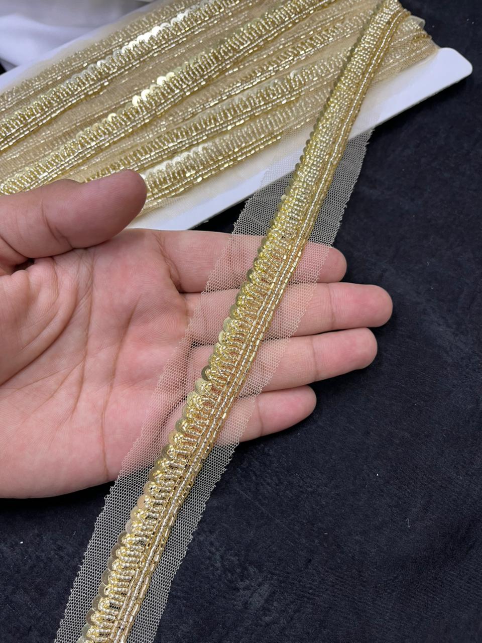 Beautiful Handcrafted Lace Trim for Sarees, Kurtis & Dresses – Decorative Handmade Embroidery Lace Border | Gold