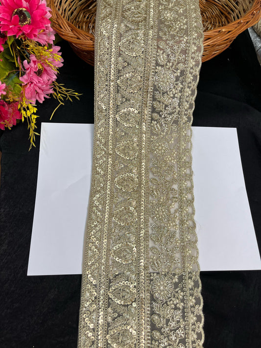 Sequins Gold Embroidered Lehenga Lace Border – 9 Meters, 6-Inch Heavy Bridal Trim for Sarees, Dupattas & Ethnic Wear - Gold