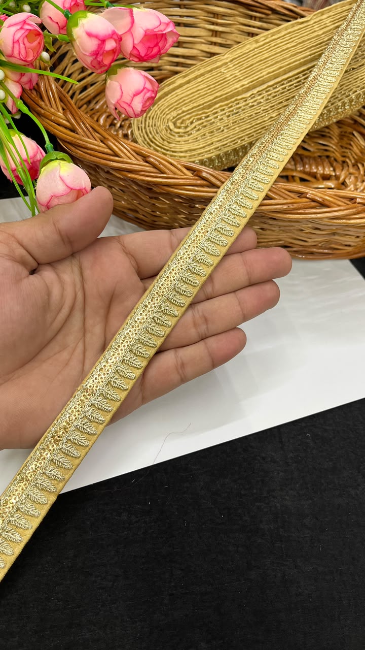 Silk Fabric Embroidered Saree Lace for Sarees, Lehengas, Dupattas & Blouses – Designer Embroidery Lace Border (1 Inch) | DC1066 | Gold
