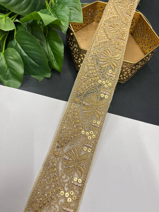 Gold Embroidered Saree Lace Borders – 9 Meters, 2-Inch Decorative Trim for Lehengas, Dupattas & Ethnic Wear | Gold