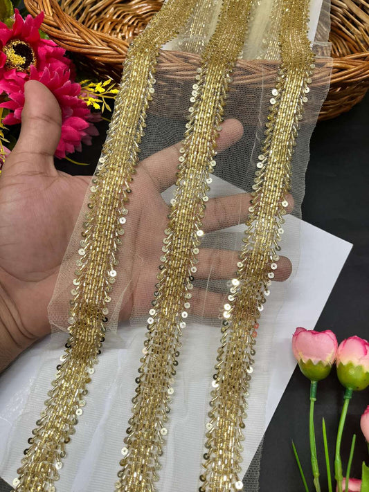 Zardosi & Cutdana Work Fancy Lace Border – Premium Handcrafted Designer Trim for Sarees, Lehengas & Festive Outfits (9 Meter, 1 Inch Width) | Gold