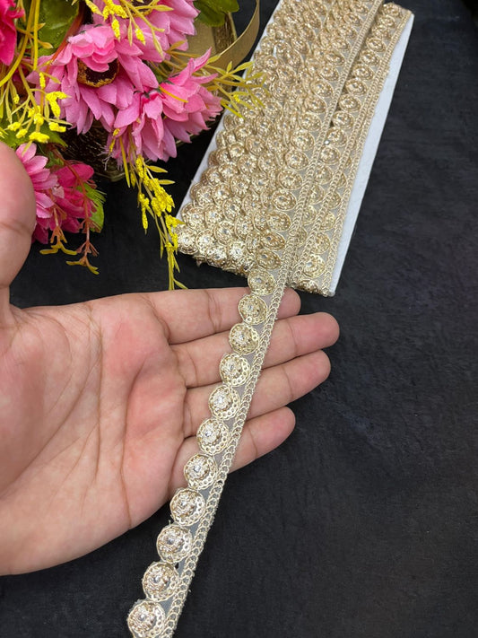 Affordable Gold Embroidered Lace – Elegant Golden Border Trim for Sarees, Dupattas & Lehengas (9 Meter, 1 Inch Width) | Gold