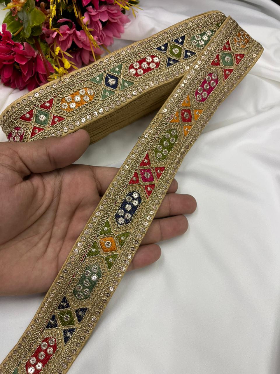 Sabyasachi Style Embroidered Designer Saree Lace Border – Luxury Ethnic Embroidery Lace for Sarees, Blouses & Lehengas | Gold