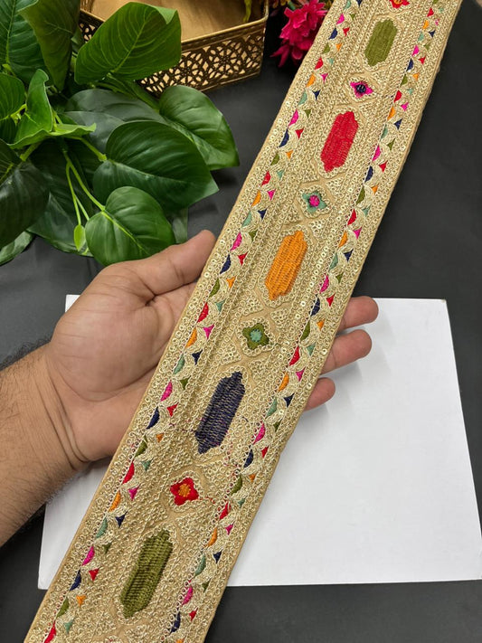 Designer Sabyasachi Laces & Borders – Premium Embroidered Lace Trim for Sarees, Lehengas & Dupattas (9 Meter, 3.5 Inch Width) | Gold