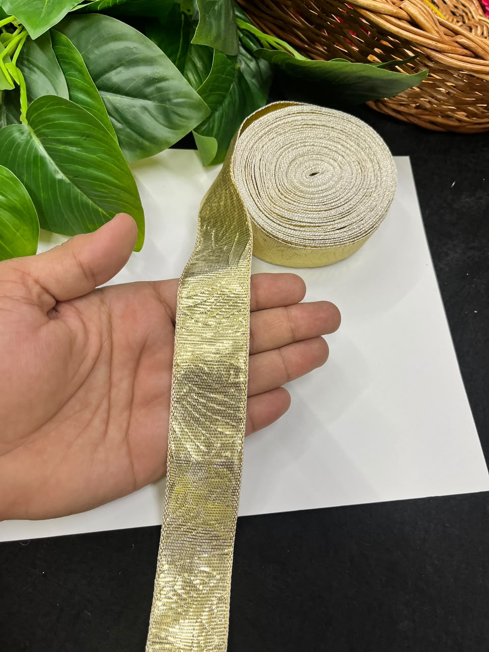 Artificial Plain Gota Lace for Skirts, Lehengas, Sarees & Dupattas – Decorative Gota Patti Lace Border (1.5 Inch) | DC1025 | Gold