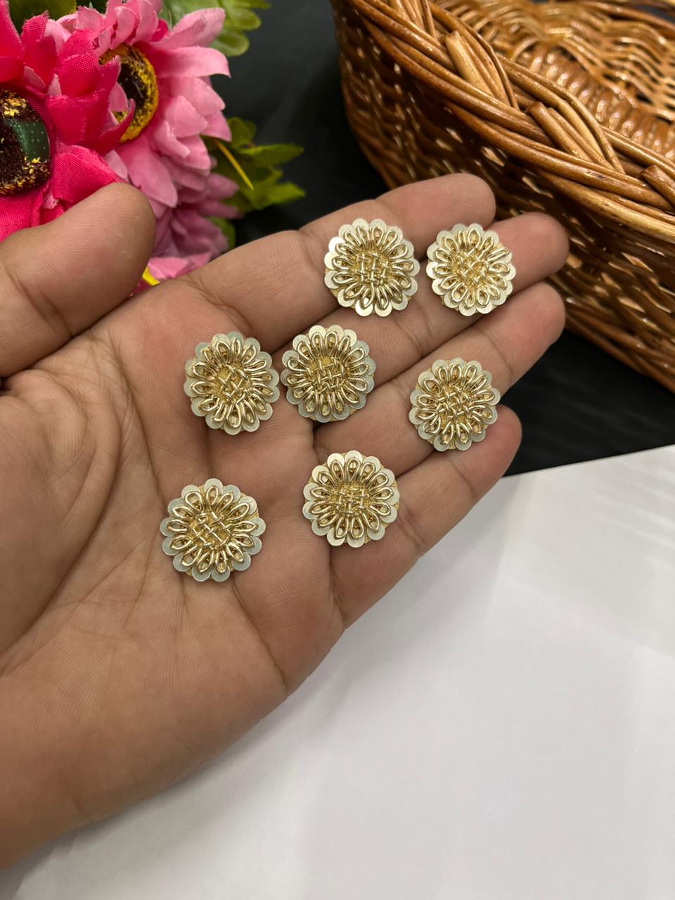 Handcrafted Round Shape Zardozi Patch (Pack of 12) – Premium Traditional Designer Embellishments | Gold