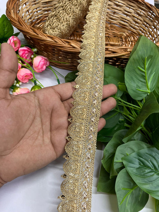 Embroidered Lace Design, Sewing Craft Ribbon - 9 Meter (1.5 Inch Width, Gold)