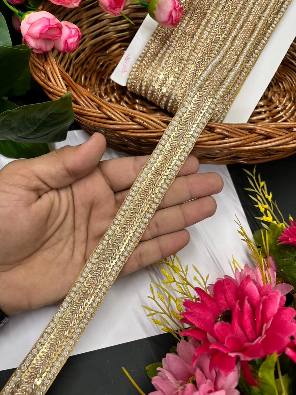 Traditional Zardozi Lace for Saree – Premium Handmade Ethnic Border for Sarees & Dupattas | Gold
