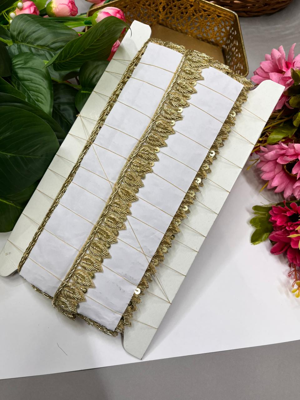 Handcrafted Zardozi Dabka Borders – Premium 1 Inch Handmade Decorative Lace for Bridal & Ethnic Wear (9 Meter) | Gold
