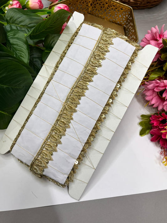 Handcrafted Zardozi Dabka Borders – Premium 1 Inch Handmade Decorative Lace for Bridal & Ethnic Wear (9 Meter) | Gold