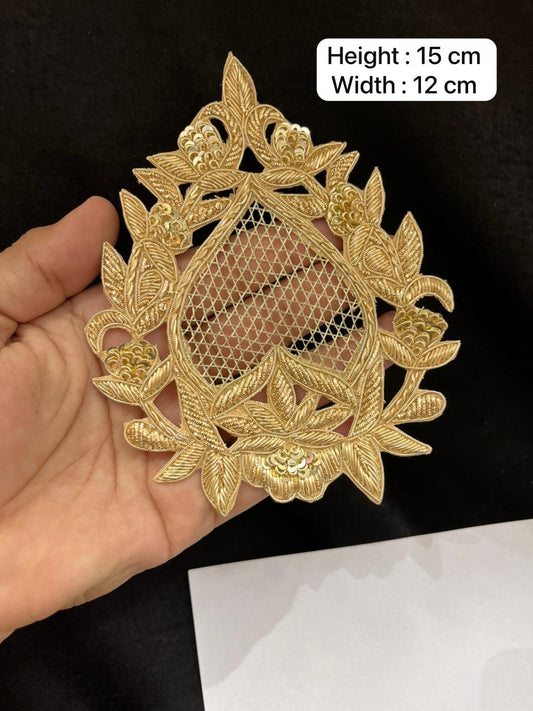 Handcrafted Zardozi Patch for Sarees & Lehengas – Designer Embroidered Ethnic Applique Patch | Gold