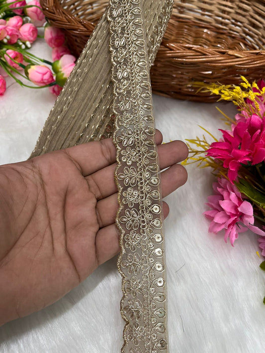 Embroidered Designer Lace – Indian Wedding Trims, Saree Border, 1.5 Inch Wide Lace Reel (9 Mtr) | Gold
