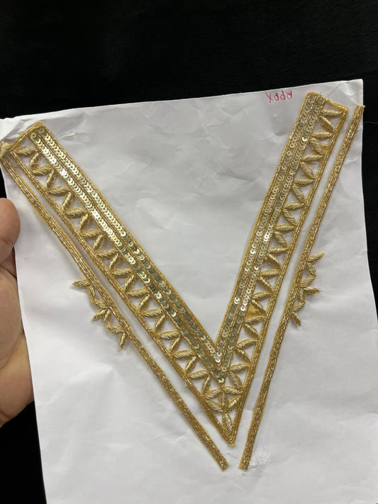 Premium Quality Zardozi Work Neck Patches – Designer Ethnic Neck Patch for Kurti, Suits & Bridal Wear | Gold
