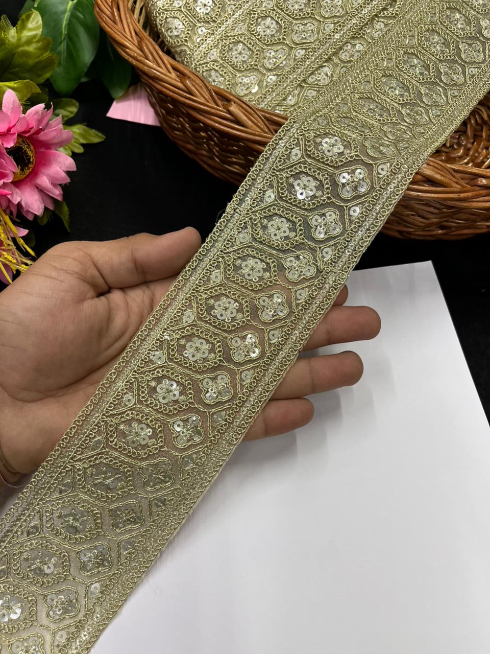 Gold Embroidered Sequins Zari Lace – Premium Designer Gold Embroidered Lace | Gold