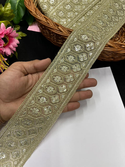 Gold Embroidered Sequins Zari Lace – Premium Designer Gold Embroidered Lace | Gold