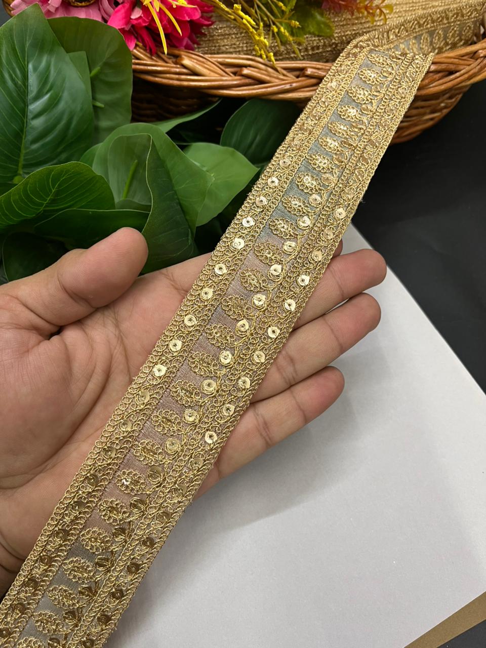 Gold Zari Embroidered Laces for Sarees & Bridal Wear – Heavy Designer Gold Lace Border for Lehengas, Dupattas & Dresses (9 Meter, 2 Inch Width) | Gold