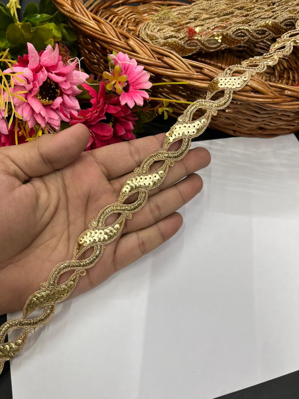 Beautiful Cutwork Zari Lace with Sequins – Premium Gold Embroidered Lace | Gold