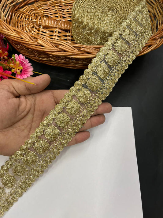 Beautiful Golden Zari Lace – Premium Gold Embroidered Designer Lace | Gold
