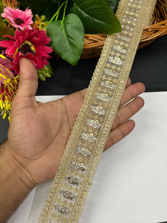 Gold Zari Embroidered Saree Lace & Decorative Trims (9 Meter) – 2 Inch Width | Gold