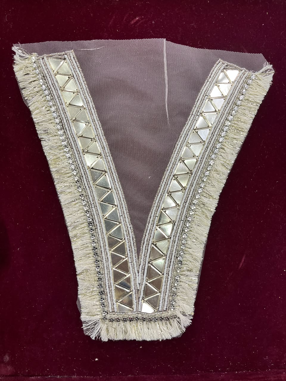 Designer Handcrafted Neck Patch for Women's Dresses, Kurtis & Blouses – Premium Embroidered Neckline Applique | DC0990 | Gold