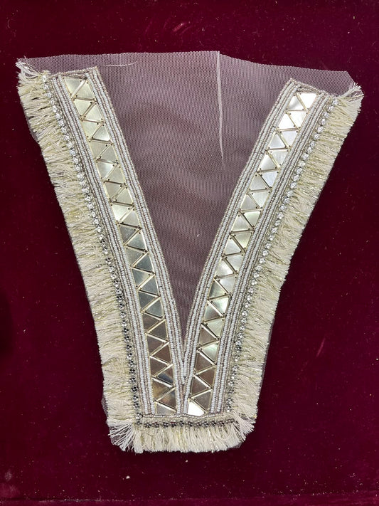 Designer Handcrafted Neck Patch for Women's Dresses, Kurtis & Blouses – Premium Embroidered Neckline Applique | DC0990 | Gold