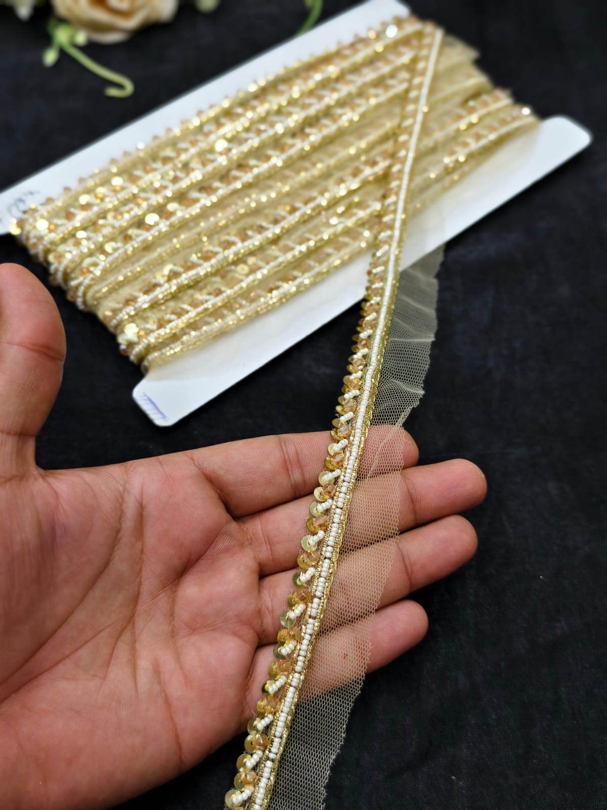 Handmade Jardoshi Work Saree Laces Border for Sarees & Dupattas – 9 Meters, 0.5-Inch Traditional Embroidered Trim | Gold