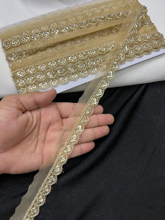 Scalloped Cutdana Work Lace for Sarees & Dupattas – Designer Maggam Work Lace Border (Half Inch) | Gold