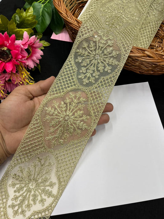 Designer Style Gold Embroidered Sequins Zari Lace – Premium Bridal Gold Embroidered Lace | Gold