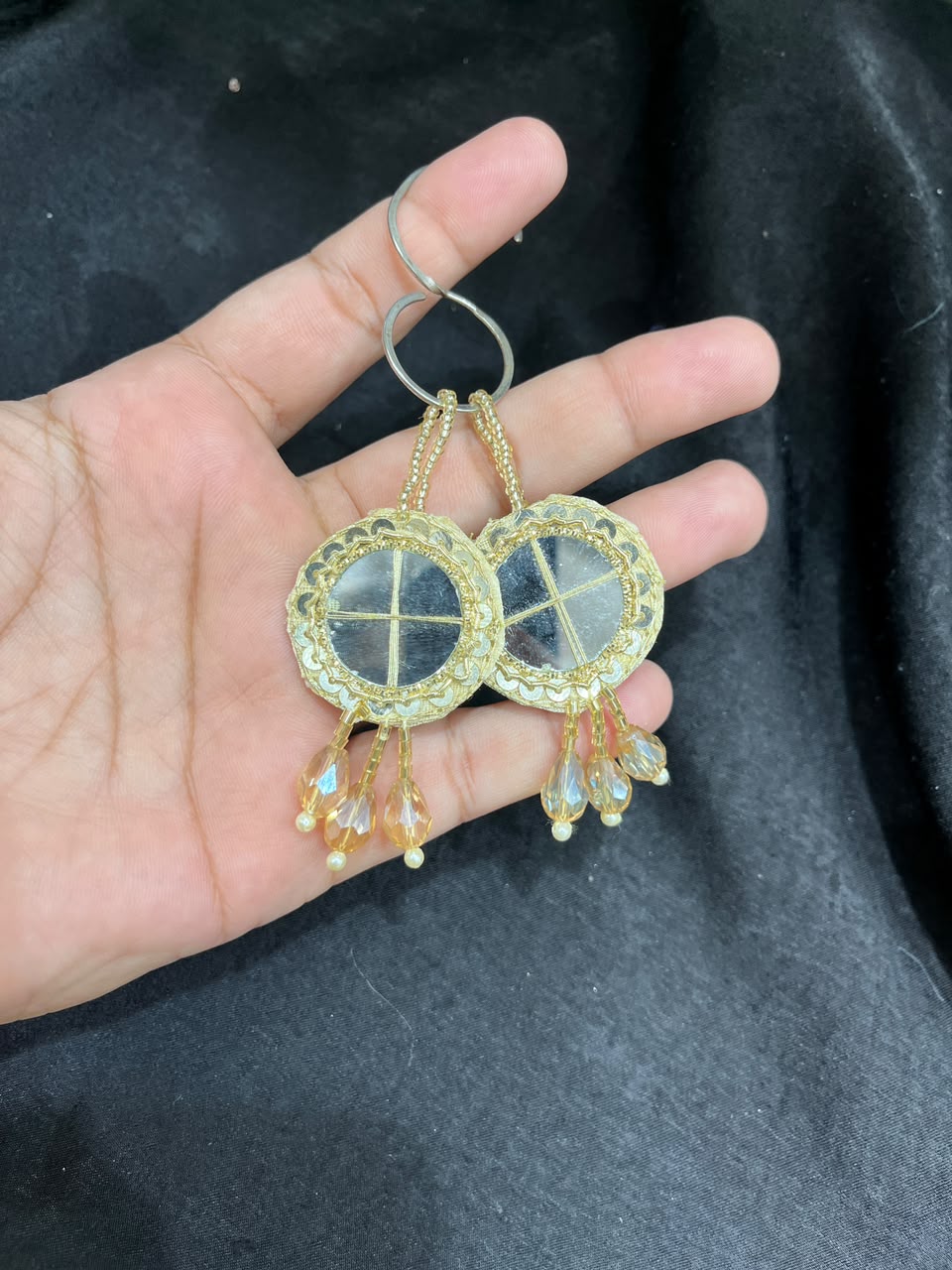 Designer Mirror Tassels (Latkans) for Blouses, Dresses & Lehengas – Decorative Mirror Hanging Tassels Set of 2 | DC0997 | Gold