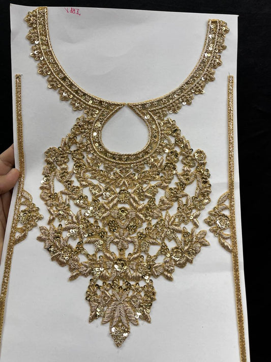 Handcrafted Dabka Work Neck Patches – Designer Ethnic Neck Patch for Kurti, Suits & Bridal Wear | Gold