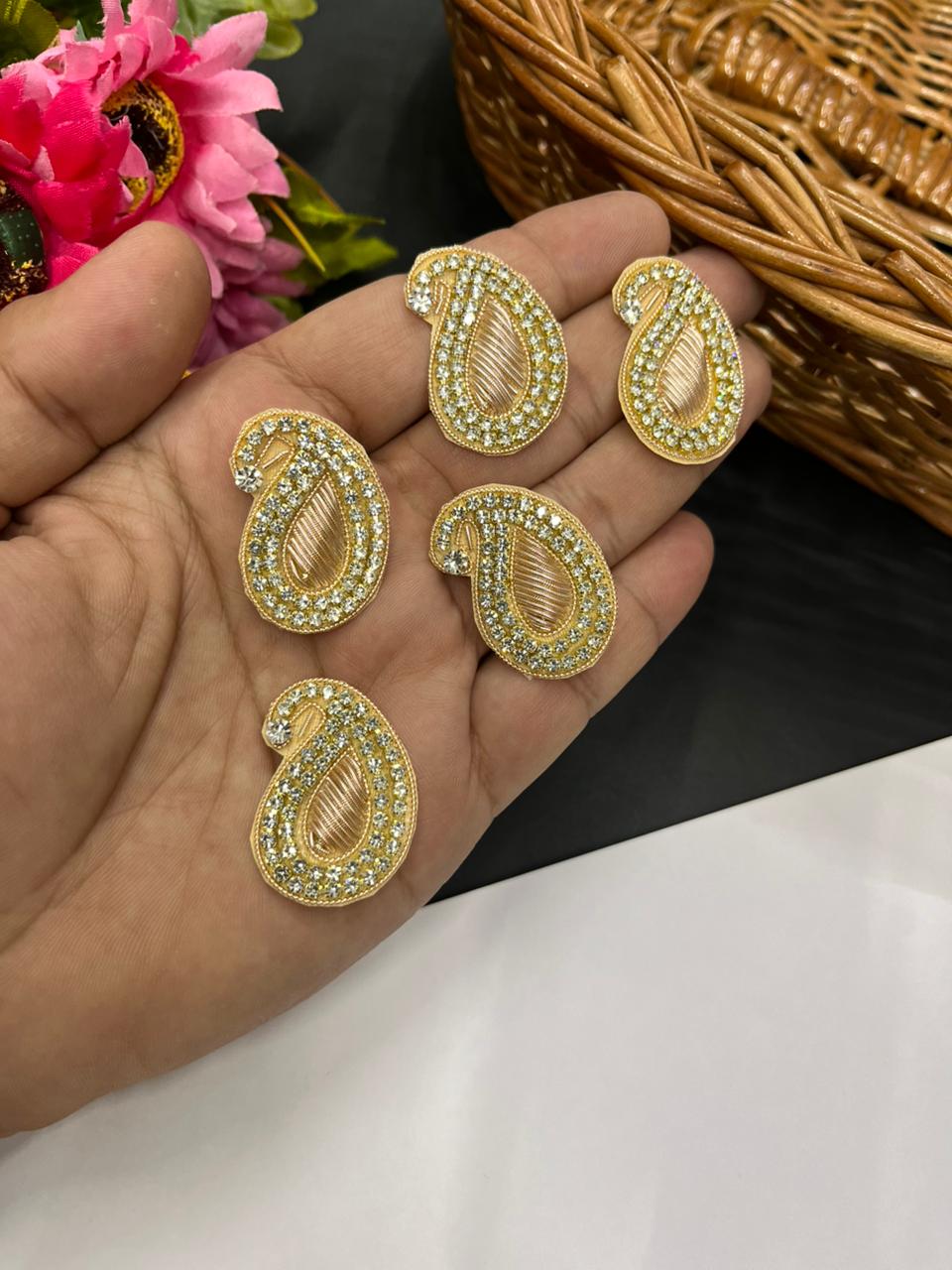 Handcrafted Mango Shape Zardozi Patch (Pack of 12) – Premium Traditional Designer Embellishments | Gold