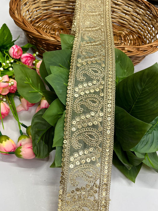 Embroidered Lace Design, Sewing Craft Ribbon Gold – Lace for Saree and Dupatta - 9 Meter (2.5 Inch Width, Gold)