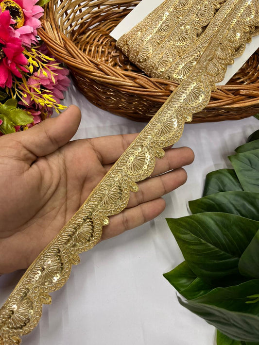 Handmade Scalloped Zardozi Work Lace for Sarees and Bridal Wear – Premium Handmade Lace | Gold