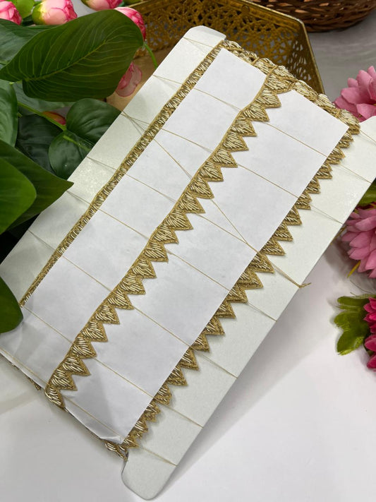 Handcrafted Zardozi Dabka Work Borders – Premium Half Inch Handmade Decorative Lace for Bridal & Ethnic Wear (9 Meter) | Gold