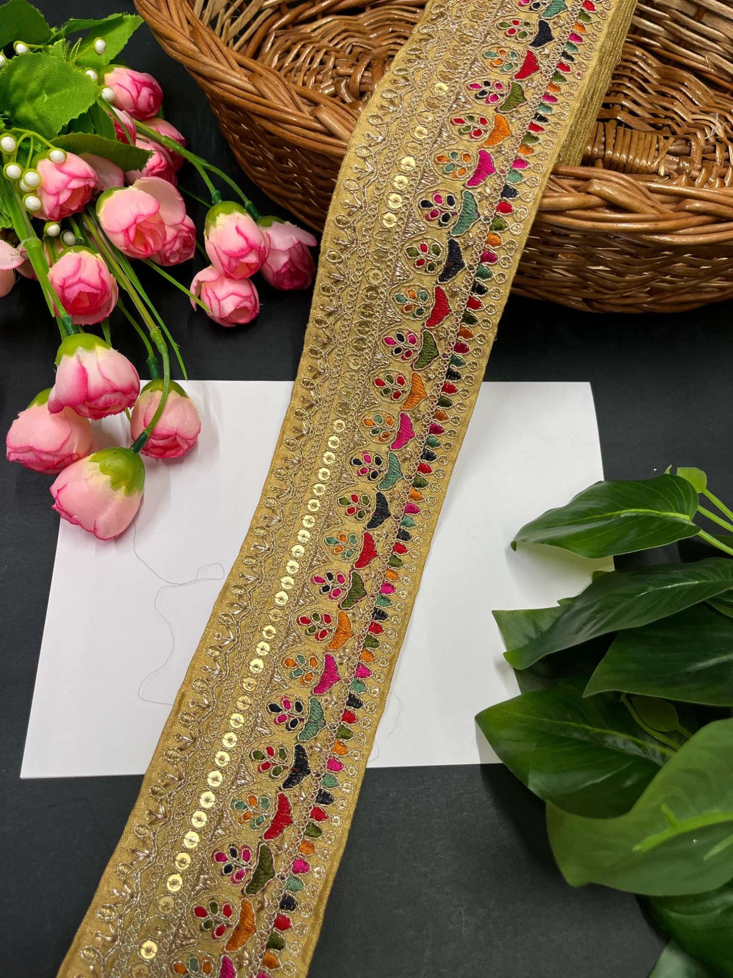 Exquisite Embroidered Lace Border – 9 Meters, 2.5-Inch Sabyasachi Inspired Designer Trim for Sarees & Lehengas | Gold