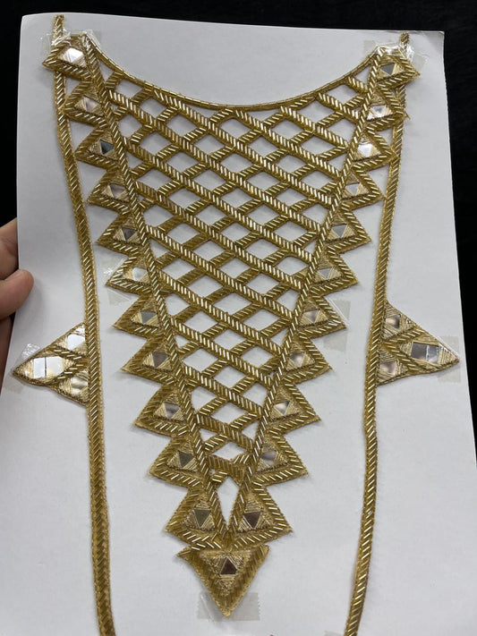 Mirror Work Neck Patch for Kurti, Suits & Bridal Dresses – Premium Designer Ethnic Neck Patch for Festive & Wedding Wear | Gold