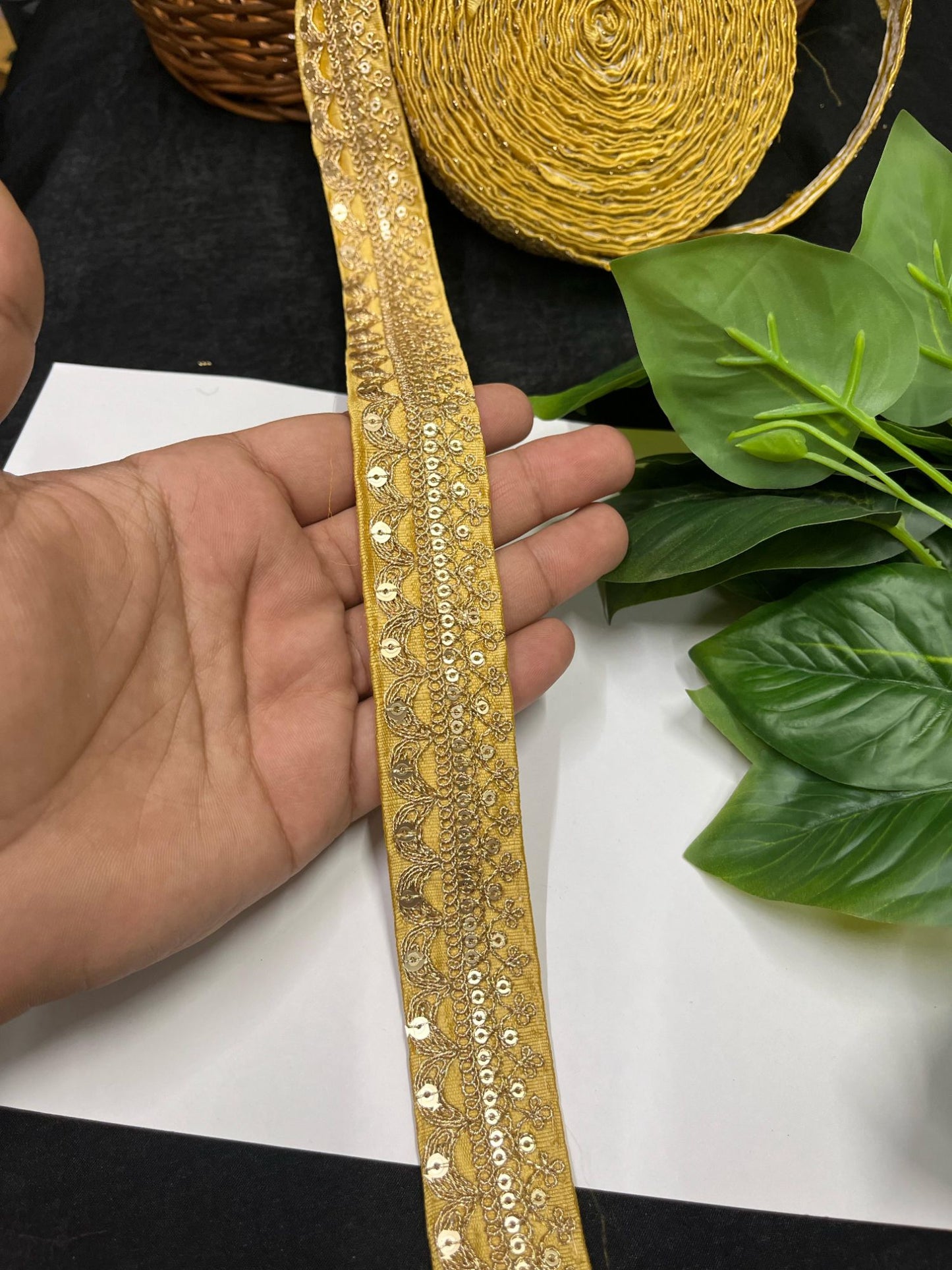Gold Embroidered Saree Laces for Sarees, Kurtis, Dupattas, Dresses & Lehengas – 9 Meters, 1.25-Inch Decorative Border | Gold