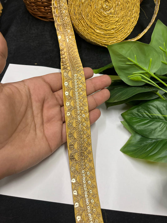 Gold Embroidered Saree Laces for Sarees, Kurtis, Dupattas, Dresses & Lehengas – 9 Meters, 1.25-Inch Decorative Border | Gold
