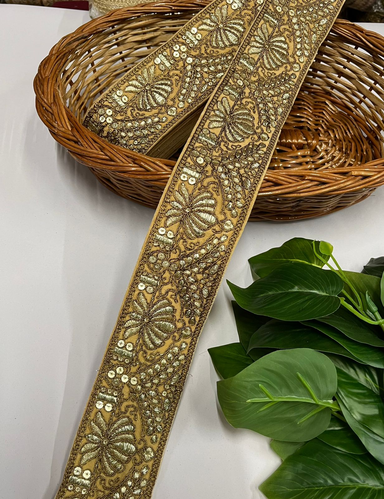 Velvet Lace Design with Zari Work Lace Reel for Dupatta, Kurtis, Suits, Bags, and Lehengas (9 Mtr) | Gold