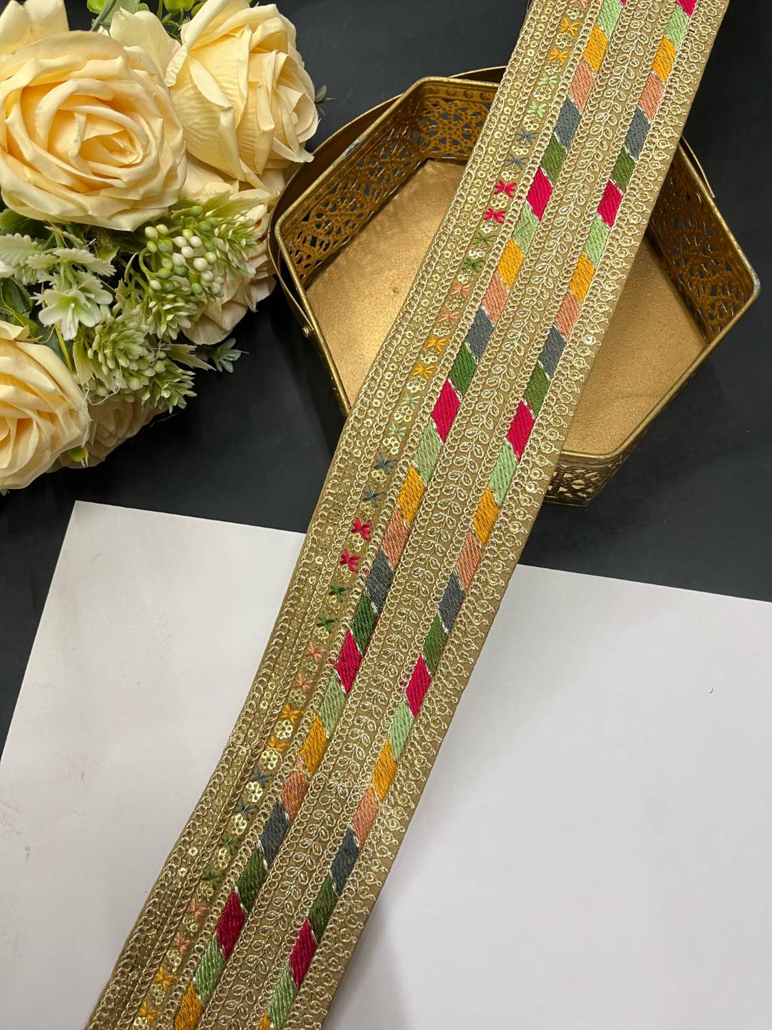 Sabyasachi Inspired Embroidery Lace – 9 Meters, 3-Inch Width | Gold