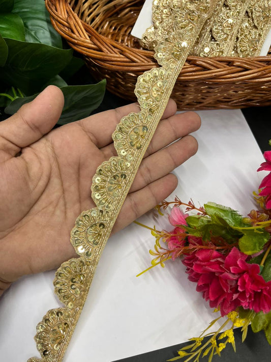 Handcrafted Scalloped Zardozi Lace – Premium Handmade Ethnic Lace Border for Sarees & Dupattas | Gold