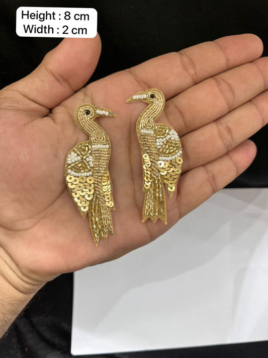 Handcrafted Bird Applique Zardozi Patch Set for Sarees, Lehengas & Blouses – Designer Embroidered Bird Motif (2 Pieces) | Gold