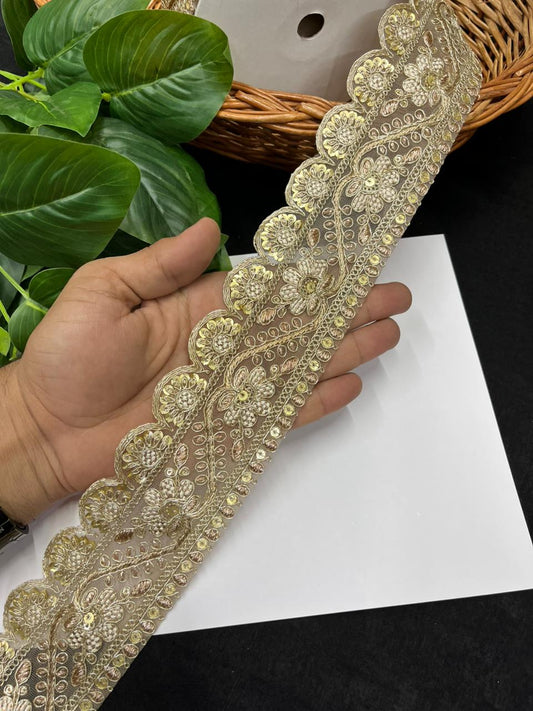 Beautiful Scalloped Embroidered Zari Lace – Premium Gold Embroidered Designer Lace | Gold