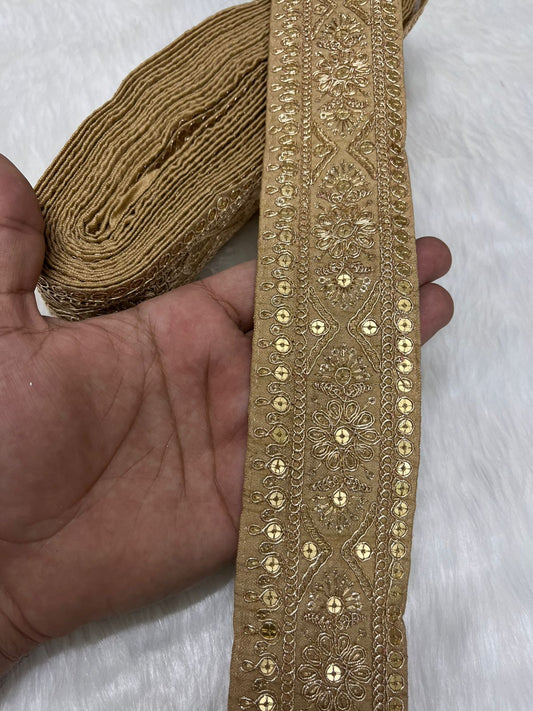 Embroidered Zari Lace – Indian Wedding Trims, Saree Border, 2 Inch Wide Lace Reel (9 Mtr) | Gold