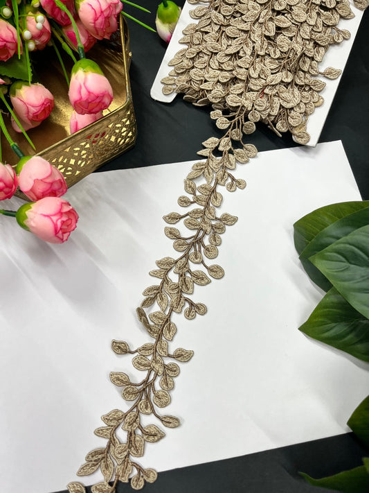 Stunning Guipure Leaf Imported Lace Trim – Designer Saree Laces (9 Meter Roll) | Gold