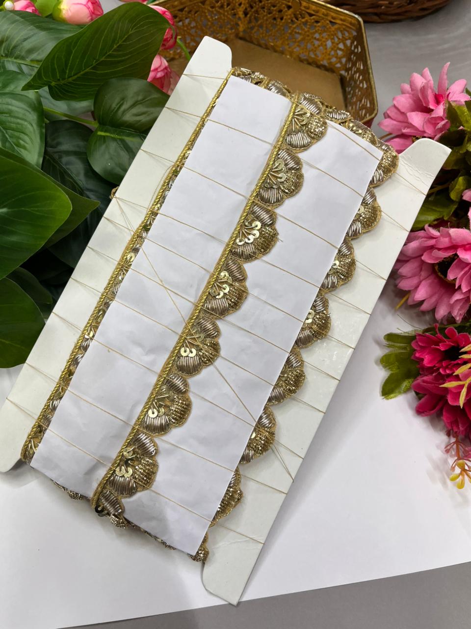 Handcrafted Zardozi Dabka Borders – Premium 1 Inch Handmade Decorative Lace for Bridal & Ethnic Wear (9 Meter) | Gold