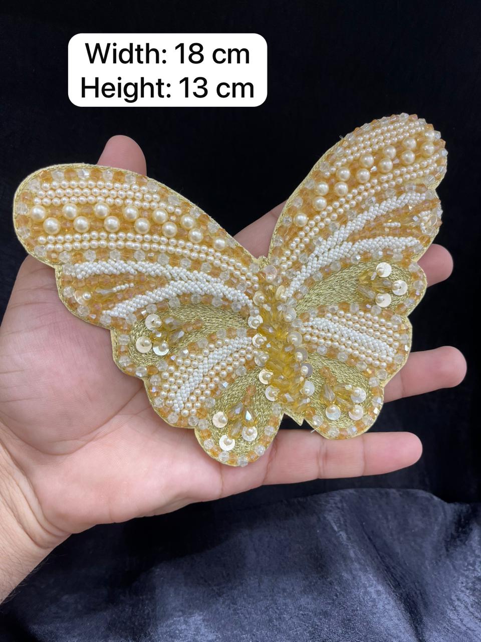 Handcrafted Crystal Butterfly Decorative Patch – Premium Designer Embellished Applique for Dresses & Ethnic Wear | Golden