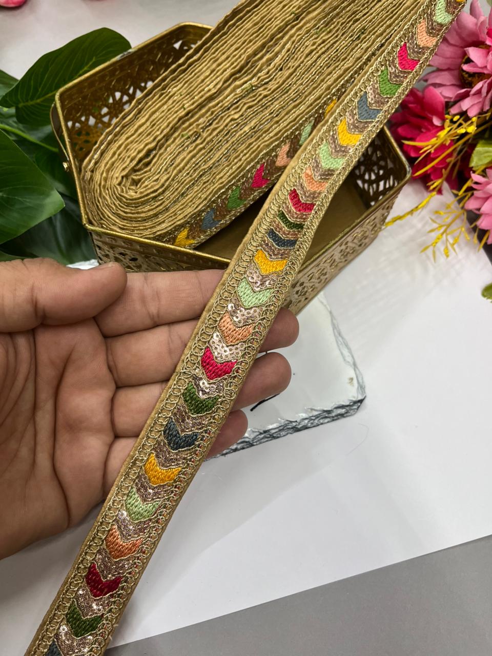 Sabyasachi Style Embroidery Saree Laces – Premium 1 Inch Designer Decorative Lace for Ethnic & Bridal Wear (9 Meter) | Golden