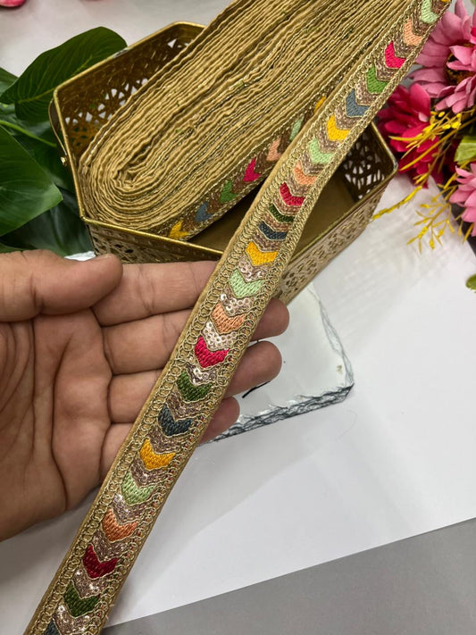 Sabyasachi Style Embroidery Saree Laces – Premium 1 Inch Designer Decorative Lace for Ethnic & Bridal Wear (9 Meter) | Golden